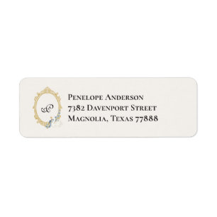 Elegant Blue and Gold Damask Bridal Shower Return Address Label