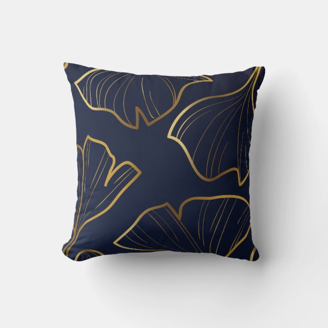 Elegant Blue and Gold Floral  Cushion (Front)