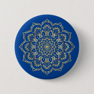 Elegant Blue and Gold Floral Mandala Pattern 6 Cm Round Badge