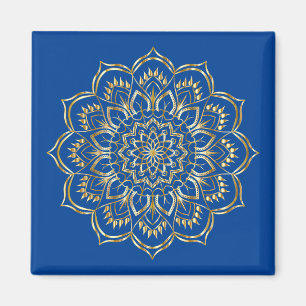 Elegant Blue and Gold Floral Mandala Pattern Magnet