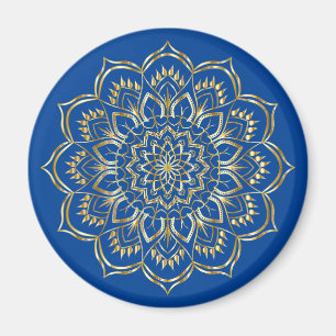Elegant Blue and Gold Floral Mandala Pattern Magnet