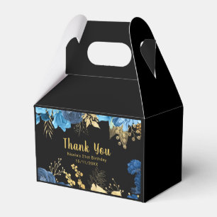 Elegant Blue and Gold Flowers Birthday Party Favour Box