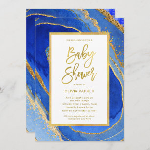 Elegant Blue and Gold Geode   Baby Shower Invitation