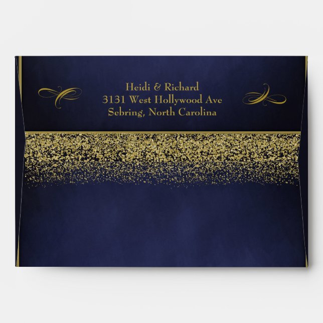 Elegant Blue and Gold Glitter Wedding Envelopes (Back (Top Flap))