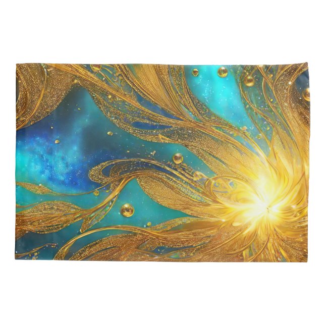 Elegant Blue and Gold Gold Burst Pillow Case (Back)