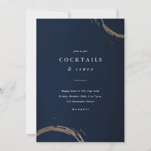 Elegant Blue and Gold Happy Hour Invitation
