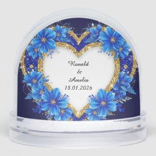 Elegant Blue and Gold Heart Frame Snowglobe