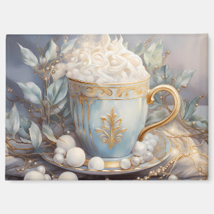 Elegant Blue and Gold Holiday Coffee Design Magnet