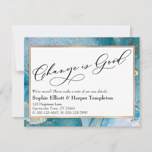 Elegant Blue and Gold Ink New Address Announcement