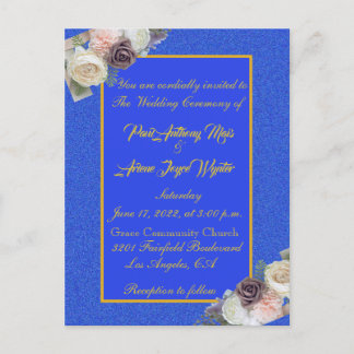 Elegant Blue and Gold Invitation Postcard