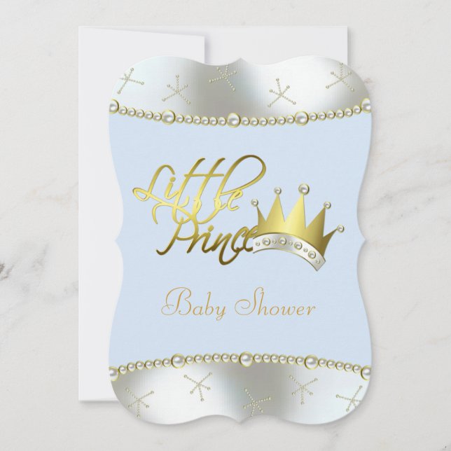Elegant Blue and Gold Little Prince Baby Shower Invitation (Front)