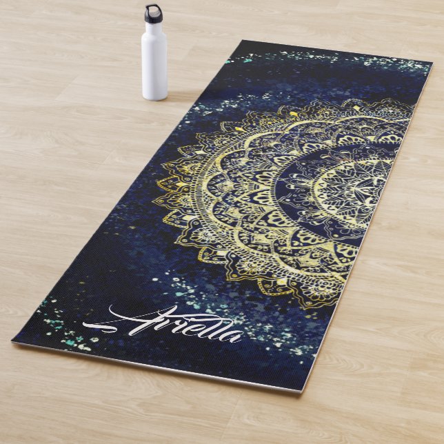 Elegant Blue and Gold Mandala Abstract Art Yoga Mat (In Situ)