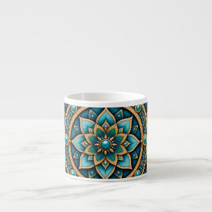 Elegant Blue and Gold Mandala Geometric Ceramic Mu Espresso Cup