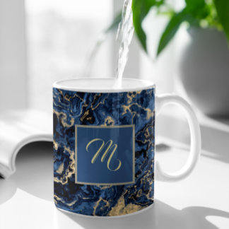 Elegant Blue And Gold Marble Custom Name Coffee Mug