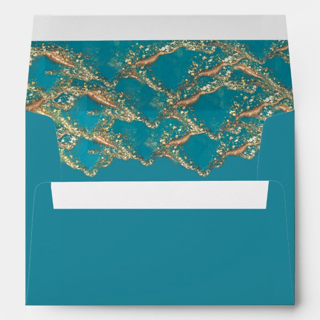 Elegant Blue And Gold Marble Envelope (Back (Bottom))