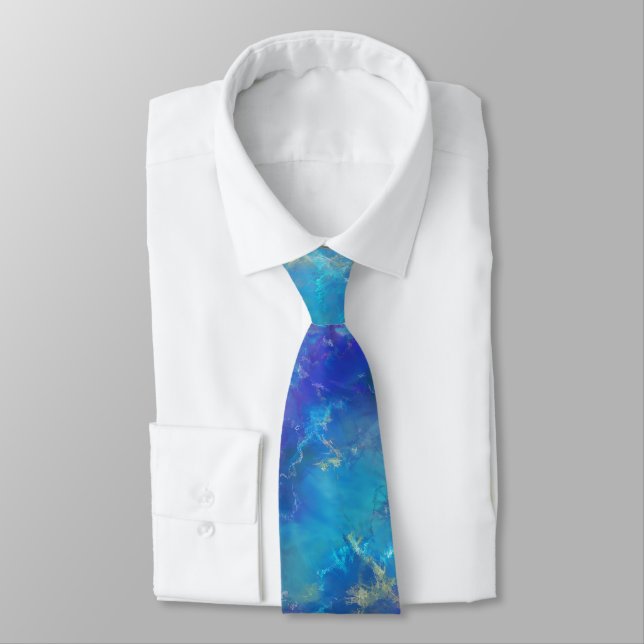 Elegant Blue And Gold Marble Pattern Tie (Tied)