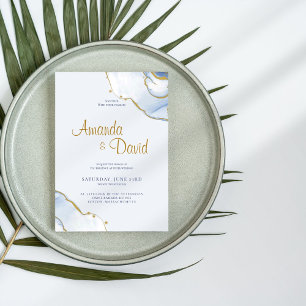 Elegant Blue and Gold Marble Wedding Invitation
