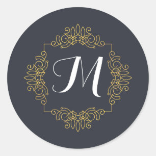 Elegant Blue and Gold Monogram Enter your own Classic Round Sticker