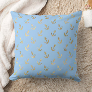 Elegant Blue and Gold Nautical & Vintage Patterns Cushion