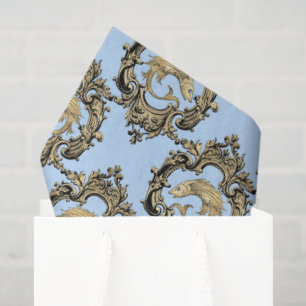 Elegant Blue and Gold Nautical & Vintage Patterns Tissue Paper