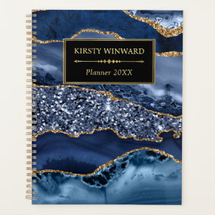 Elegant Blue and Gold Ocean Glitter Agate Planner