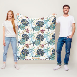 Elegant Blue and Gold Ocean Treasures Pattern Fleece Blanket