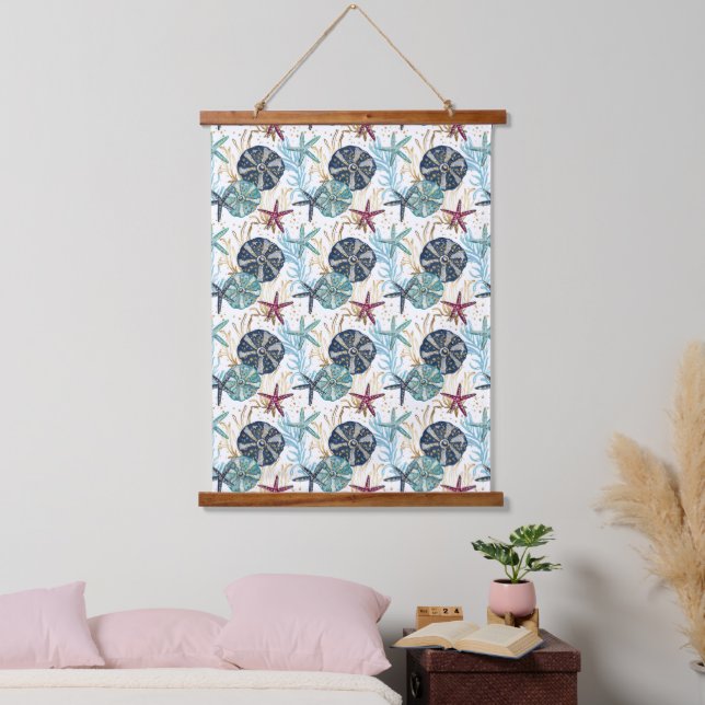 Elegant Blue and Gold Ocean Treasures Pattern Hanging Tapestry (Bedroom)