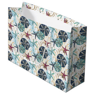 Elegant Blue and Gold Ocean Treasures Pattern Large Gift Bag
