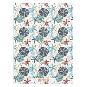 Elegant Blue and Gold Ocean Treasures Pattern Tablecloth
