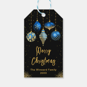 Elegant Blue and Gold Ornament Christmas Gift Tags