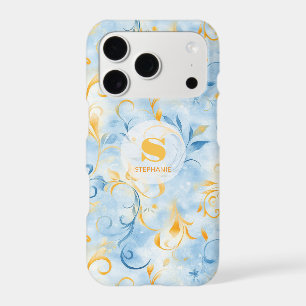 Elegant Blue and Gold Paisley-Inspired Leaf