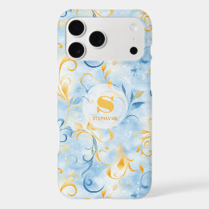 Elegant Blue and Gold Paisley-Inspired Leaf