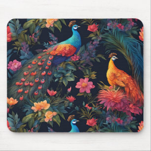 Elegant Blue and Gold Peacock in Colourful Garden Mouse Pad