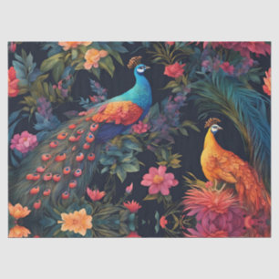 Elegant Blue and Gold Peacock in Colourful Garden Tissue Paper