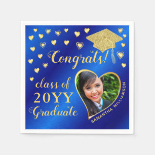 Elegant Blue and Gold Photo Class 2023 Graduation Napkin