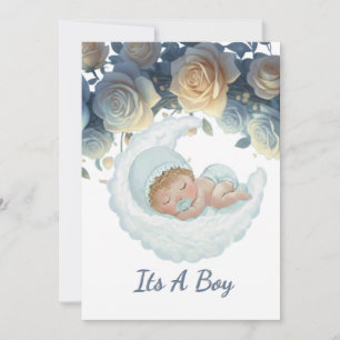 Elegant blue and gold roses baby boy shower invitation