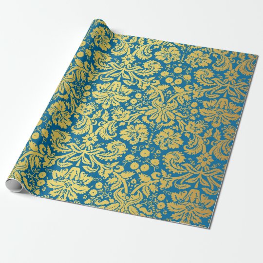 Elegant Blue and Gold Royal Damask Pattern Zazzle