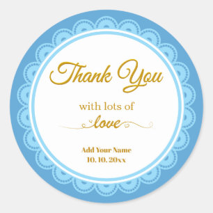 Elegant Blue and Gold Scalloped "Thank You" Favour Classic Round Sticker