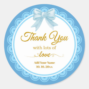 Elegant Blue and Gold Scalloped "Thank You" Favour Classic Round Sticker