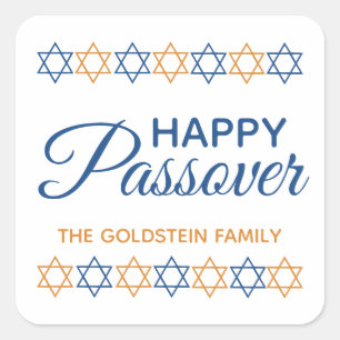 Elegant Blue and Gold Star of David Happy Passover Square Sticker