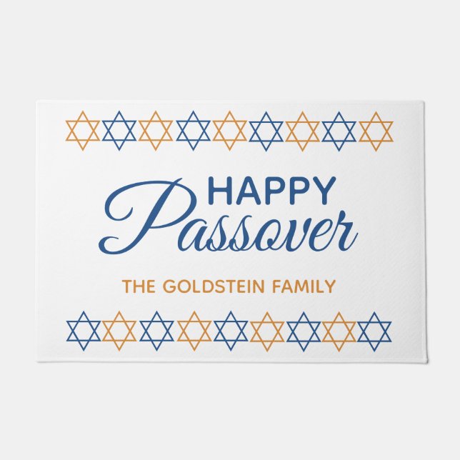 Elegant Blue and Gold Star of David Passover Doormat (Front)