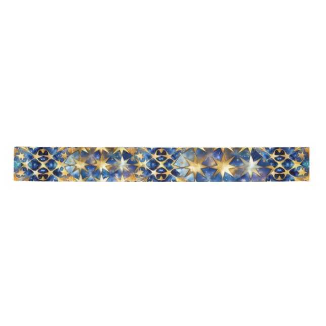 Elegant Blue and Gold Stars ribbon  Satin Ribbon (Front)