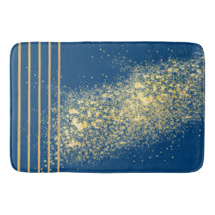 Elegant blue and gold stripes Bath Mat
