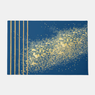 Elegant blue and gold stripes foil Door Mat