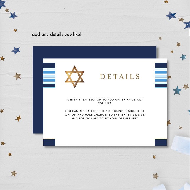 Elegant Blue and Gold Tallit Bar Mitzvah Details Enclosure Card (Creator Uploaded)