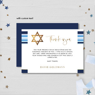 Elegant Blue and Gold Tallit Bar Mitzvah Thank You Card