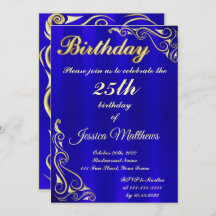 Elegant Blue and Gold Typography Custom Birthday