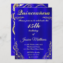 Elegant Blue and Gold Typography Quinceañera