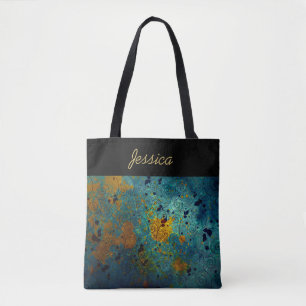 Elegant Blue and Gold Vine Abstract Personalised Tote Bag