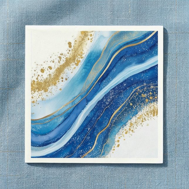Elegant Blue and Gold Watercolor Napkin (Elegant Blue and Gold Watercolor Napkins.)